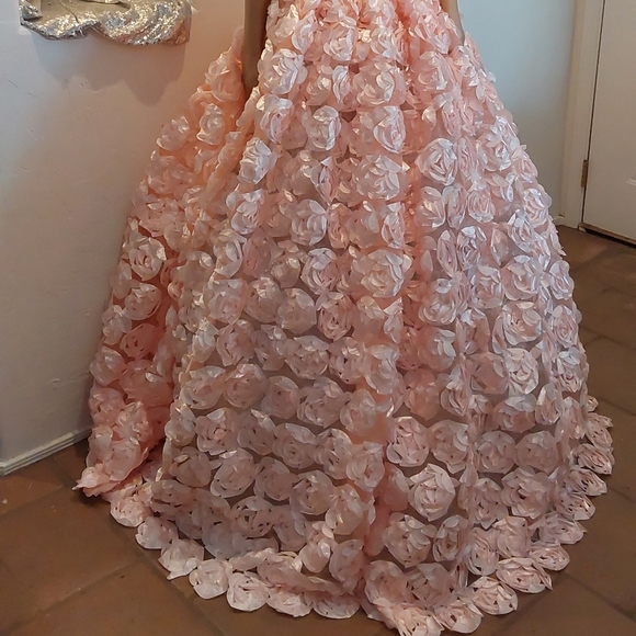 "BLOOM" Blush Ivory & Mint 3D Flower Woodland Princess Wedding Ballgown Set - Picture 13 of 14